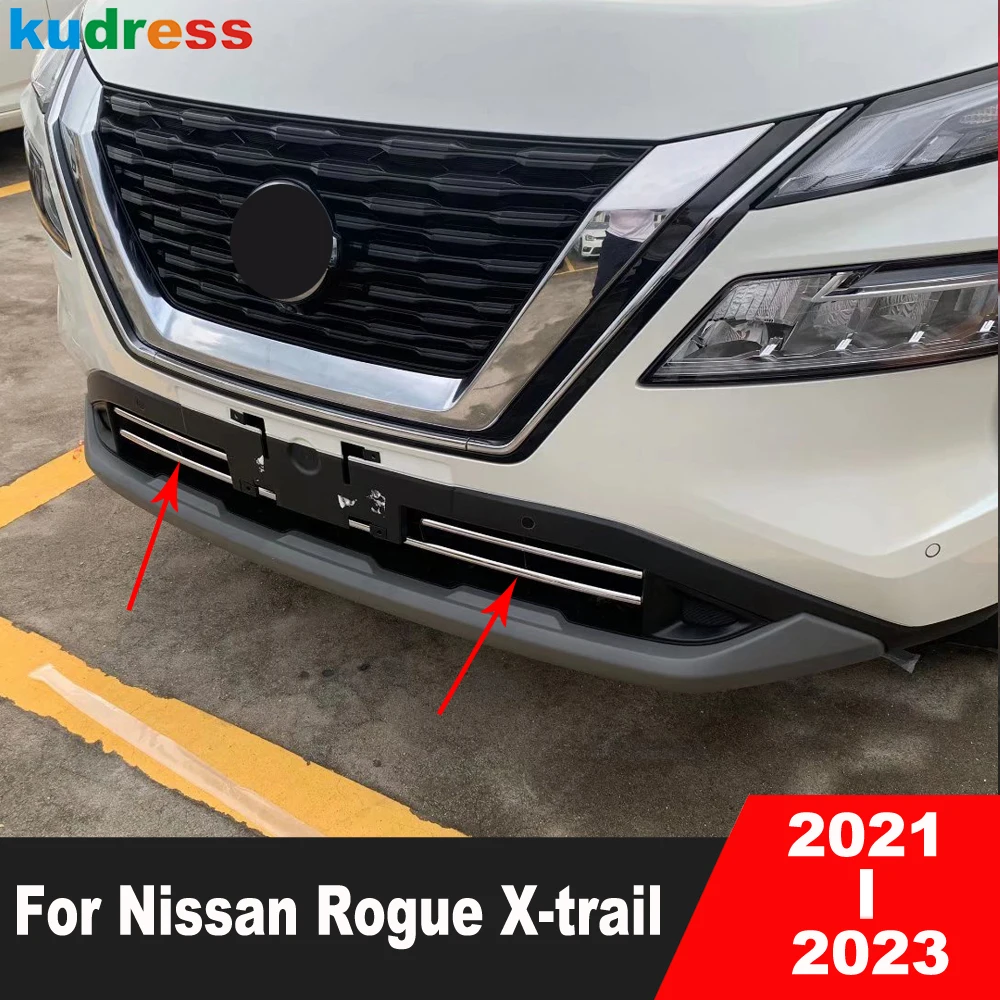 

For Nissan Rogue X-trail 2021 2022 ABS Chrome Front Bottom Bumper Cover Trim Lower Grille Grills Molding Strips Car Accessories