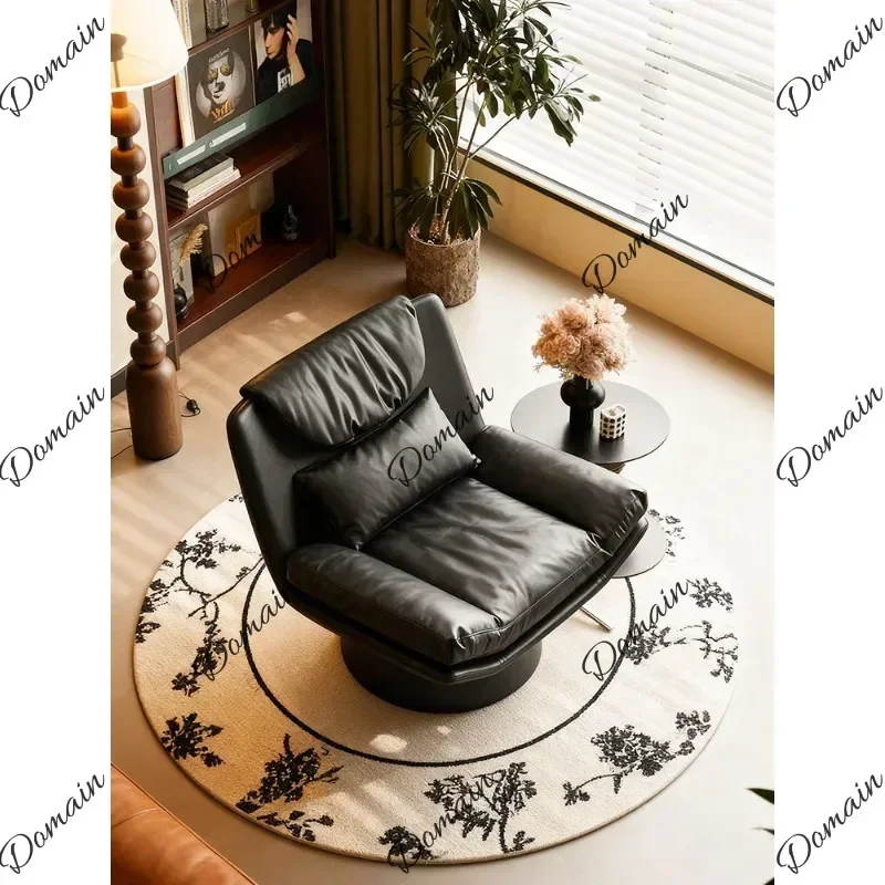 Modern Medieval revolving sofa retro Bauhaus Italian living room balcony designer casual oil wax leather single chair