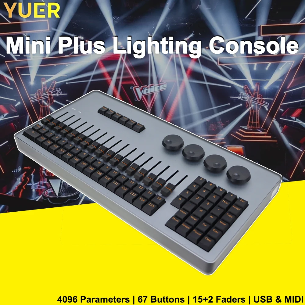 MINI PLUS Lighting Control Console DC 5V 4096 Parameters 67 Buttons 15+2 Faders DMX MIDI LTC USB Type-C 6 DMX Out