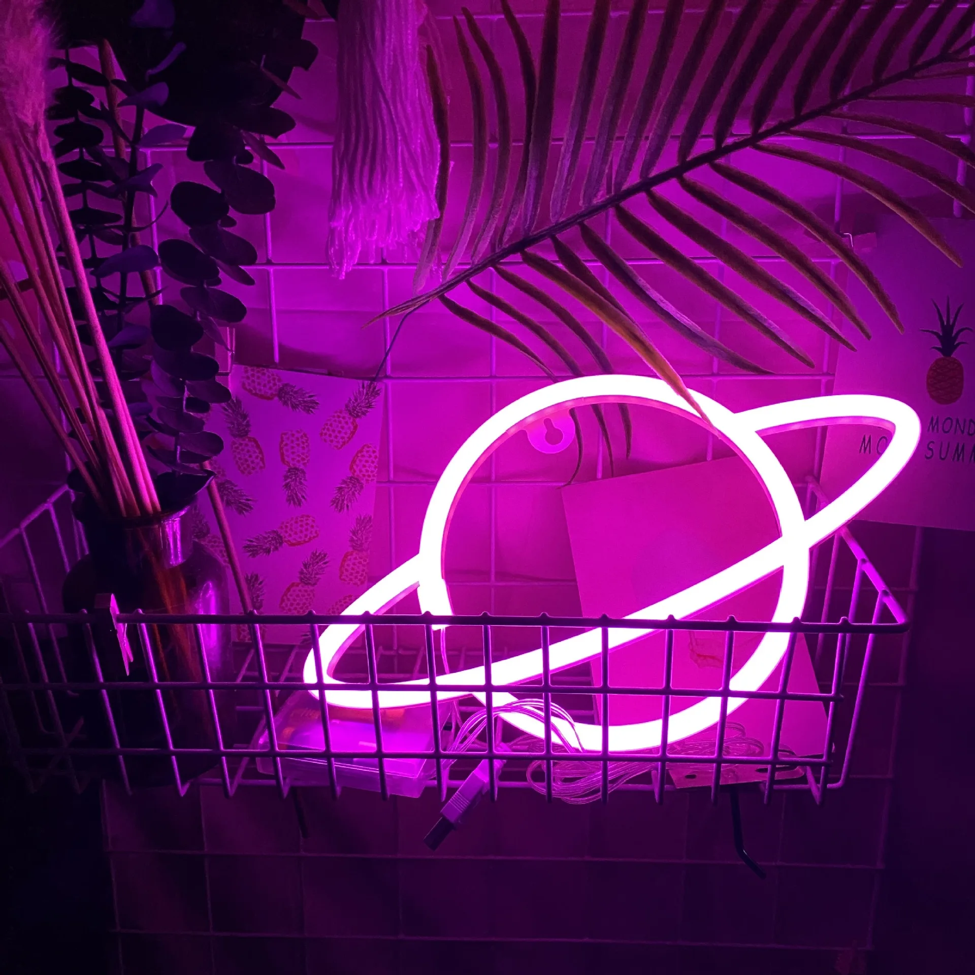 USB Planet LED Neon Sign Light, Lâmpada da noite para quartos, Wall Art, Decoração do quarto, Bar Party, Alimentado por bateria