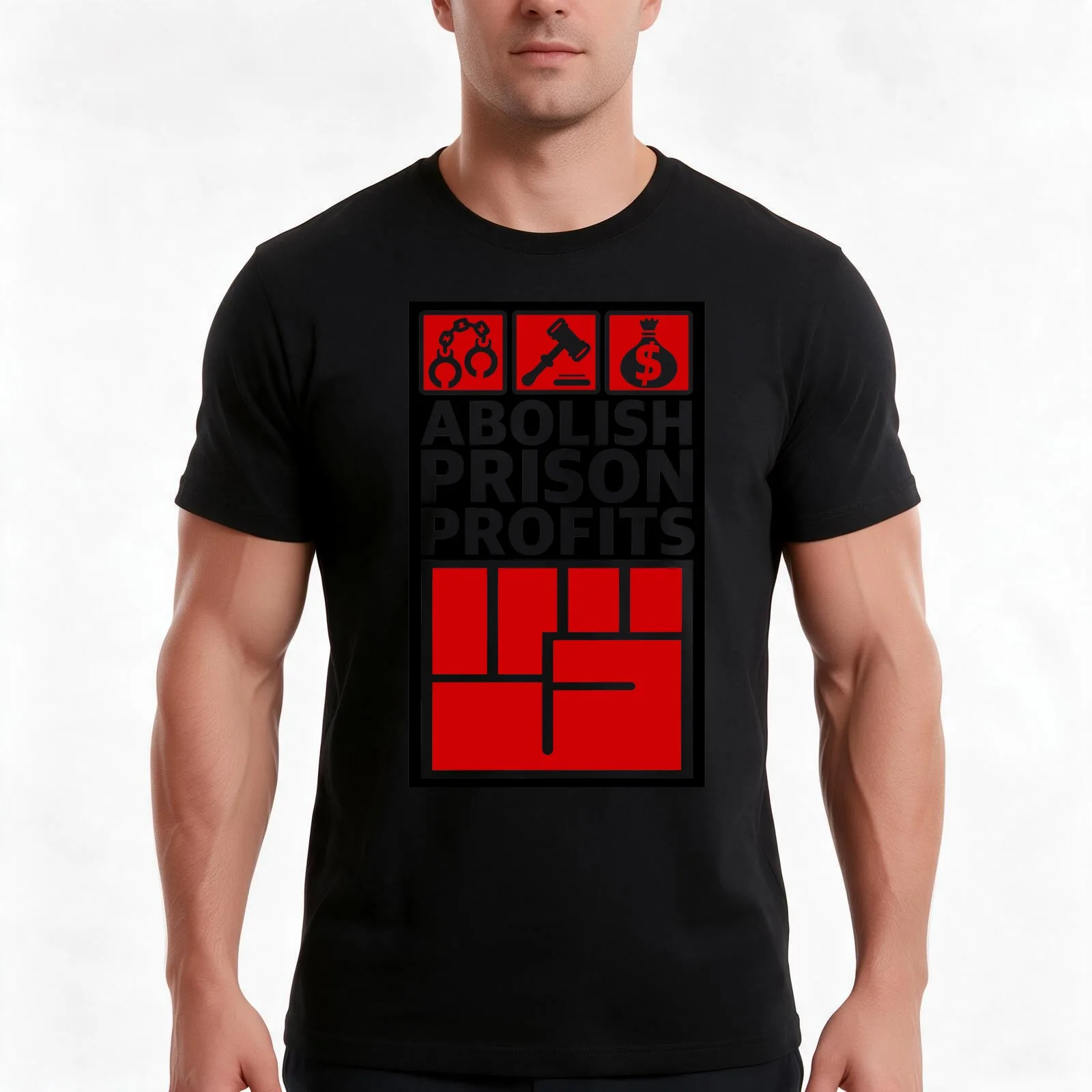 Abolish Prison Profits [Red/Black Inverse] T-Shirt Summer Casual Cotton Tee Oversized Streetwear Tops Vintage Graphic Print