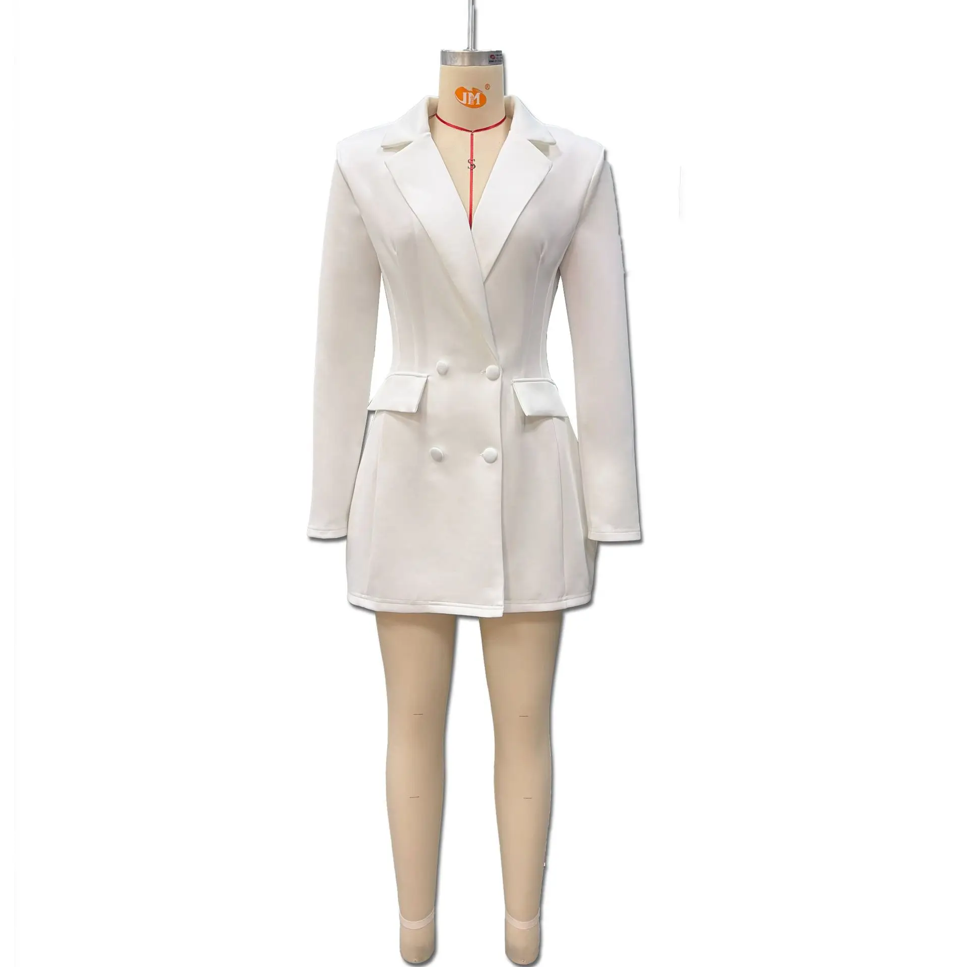 Neu eingetroffen: Elegantes Blazerkleid in Uni-Farbe mit tiefem V-Ausschnitt und tailliertem Schnitt für Damen – Detail 7
