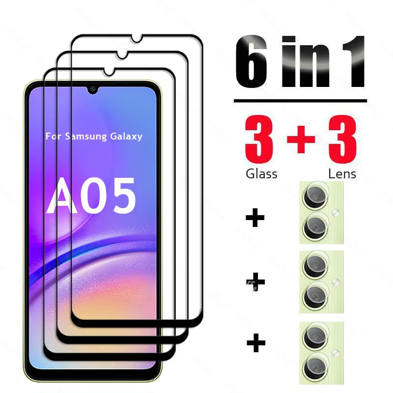 6 In 1 For Samsung Galaxy A05 Glass Tempered Glass Samsung A05 Glass Full Cover Screen Protector Camera Film Galaxy A05 Glass