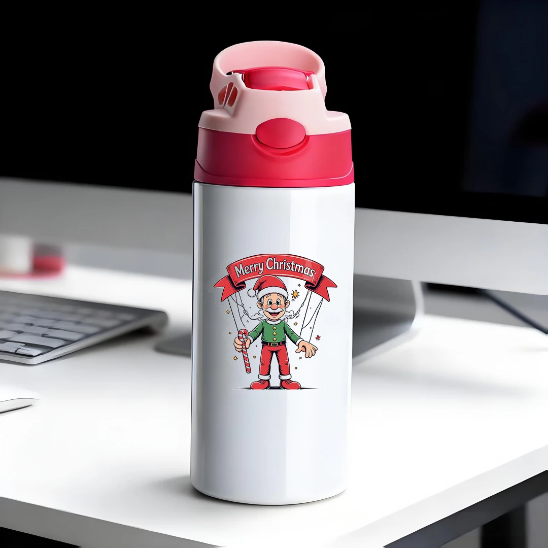

304 Stainless Steel Insulated Cup + Cartoon Christmas Elf + Straw Design + Merry Christmas Children's Cup Christmas Gift