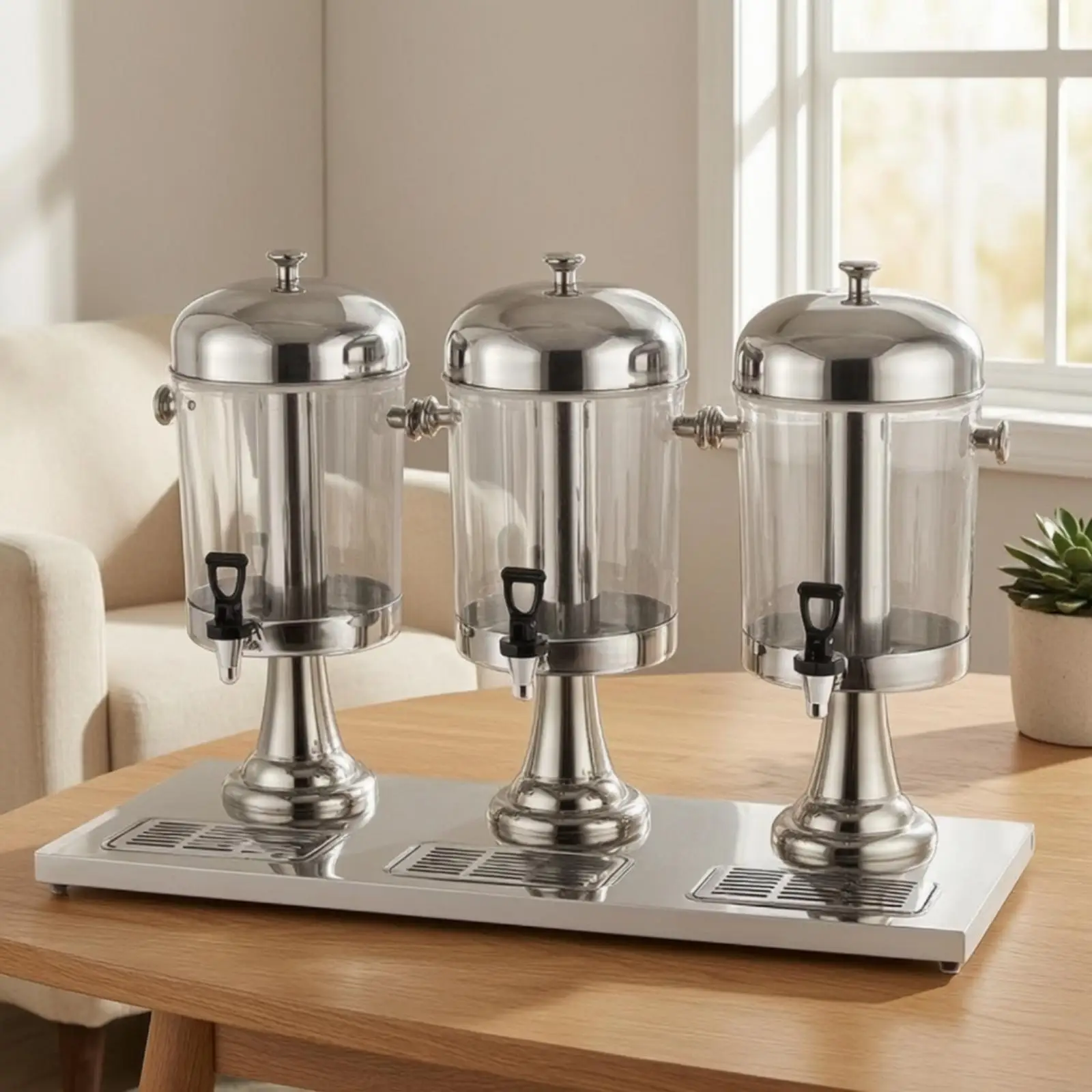 Three Drink Dispenser for Parties with 24L Capacity Stainless Steel Body and Easy Clean Design