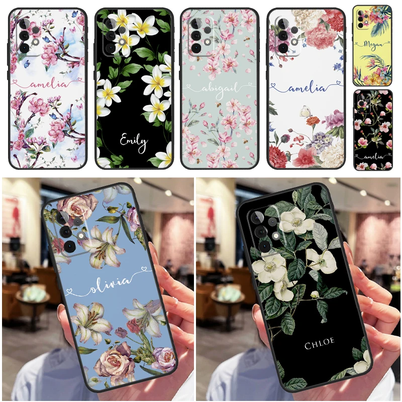 Personalised Floral Botanical Names Funda For Samsung Galaxy A54 A34 A14 A13 A23 A33 A53 A73 A12 A22 A32 A52 A51 A71 Case