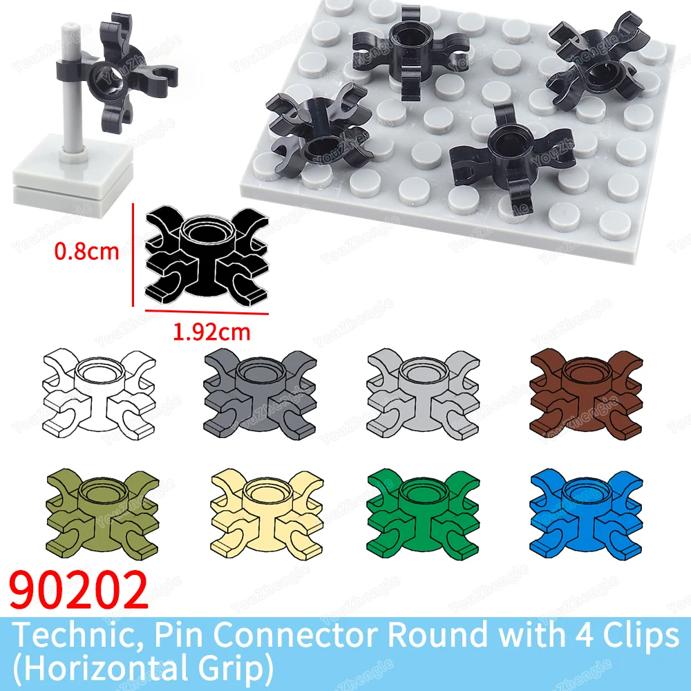 

90202 Building Block Pin Connector Round with 4 Clips (Horizontal Grip) MOC Figures Mecha Gear Package Model Parts DIY Gift Toys
