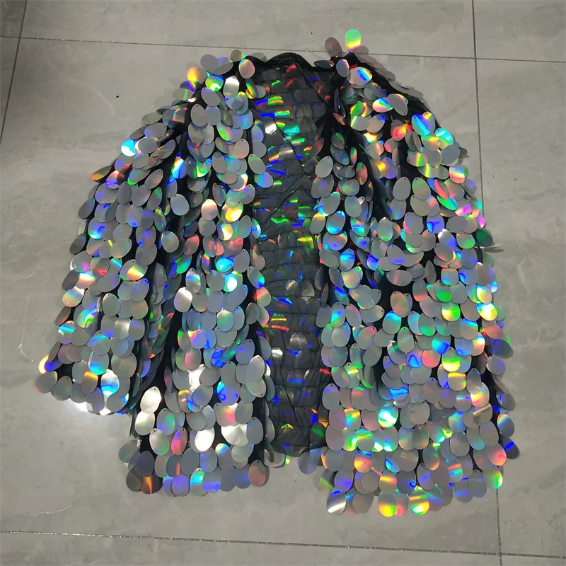 Men's Stage Shiny Coat Performance Costume Carnival Party Club Nightclub Show Male Silver Gold Mesh Sequined Jacket Rave Outfit
