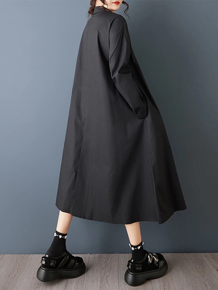 NYFS losse plus size effen lange jurk lente herfst 2026 vintage damesgewaad shirtjurk met lange mouwen