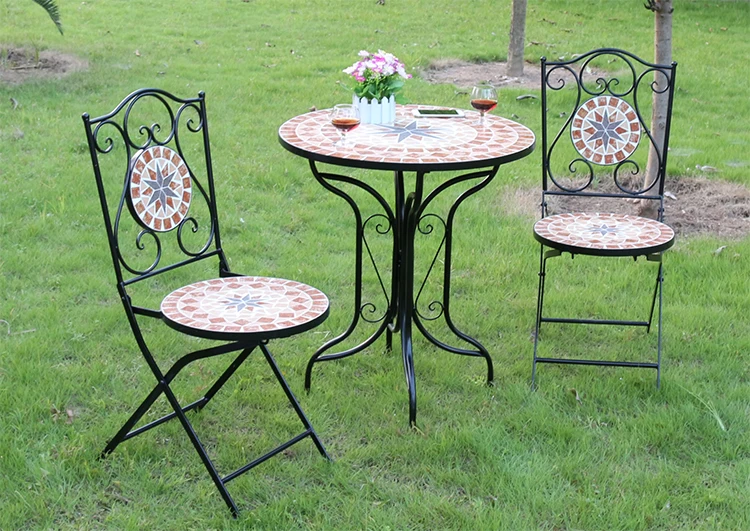 Retail High Quality Foldable Patio Mosaic Table And Chairs Bistro Furniture Set