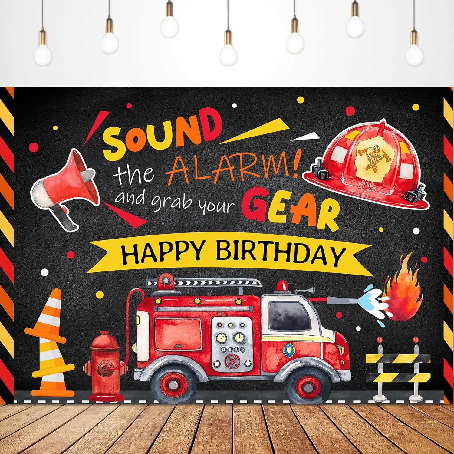 Firetruck Firefighter Happy Birthday party Backdrop Kids Boy Fireman photo background photography backdrop studio