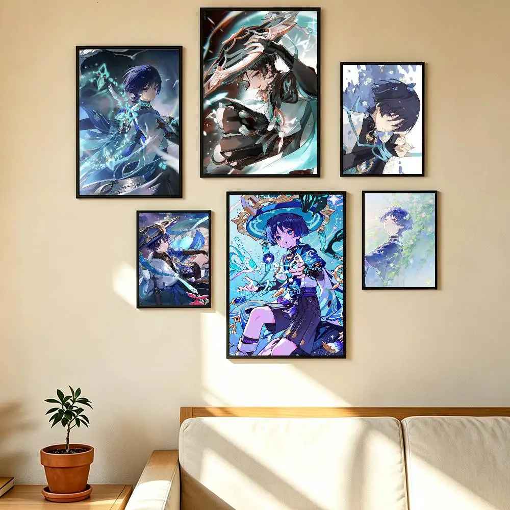 Popular Game Genshin Cool Wanderer Poster High Quality Dorm Living Room Aesthetic Wall Decoration Painting Stickers Gift