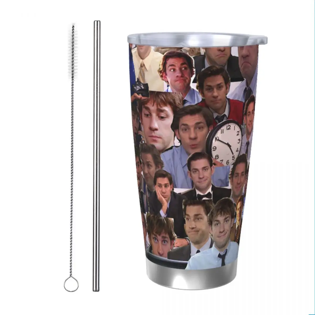 The Office Insulated Tumbler with Straws Lid Jim Halpert Collage Vacuum Coffee Mugs Double Wall Thermos Bottle Cup, 20oz