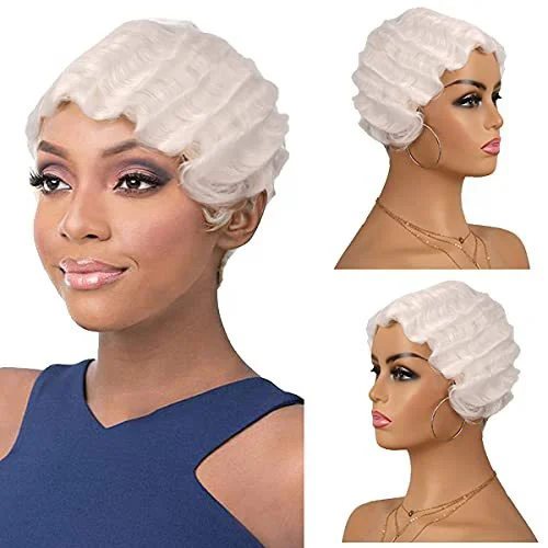 4 بوصة إصبع موجة الشعر الاصطناعية تموج الماء قصير مجعد الشعر الجنية حلاقة الإناث لعب الأدوار شعر مستعار ، رقيق ومقاومة للحرارة