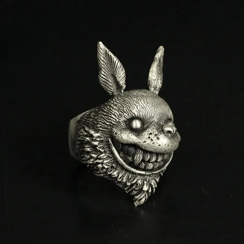 Strange Halloween Terrifying Evil Laughter Strange Smile Rabbit Ring Personality Dark Goth's Night Acting Rabbit Ring Jewelry