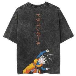 Hip Hop Streetwear Men Washed T-Shirt Dragon Ball Anime Graphic Oversized T Shirt Summer Short Sleeve Cotton Tshirt Vintage Tops