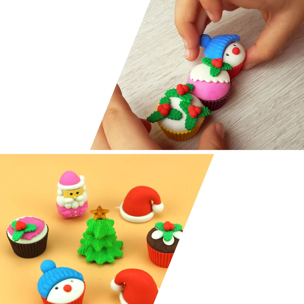 12 Uds. Borrador de Navidad de Papá Noel, lápiz de forma Adorable, borrador de goma, suministros de dibujo para estudiantes escolares, regalo para recoger regalo de Navidad