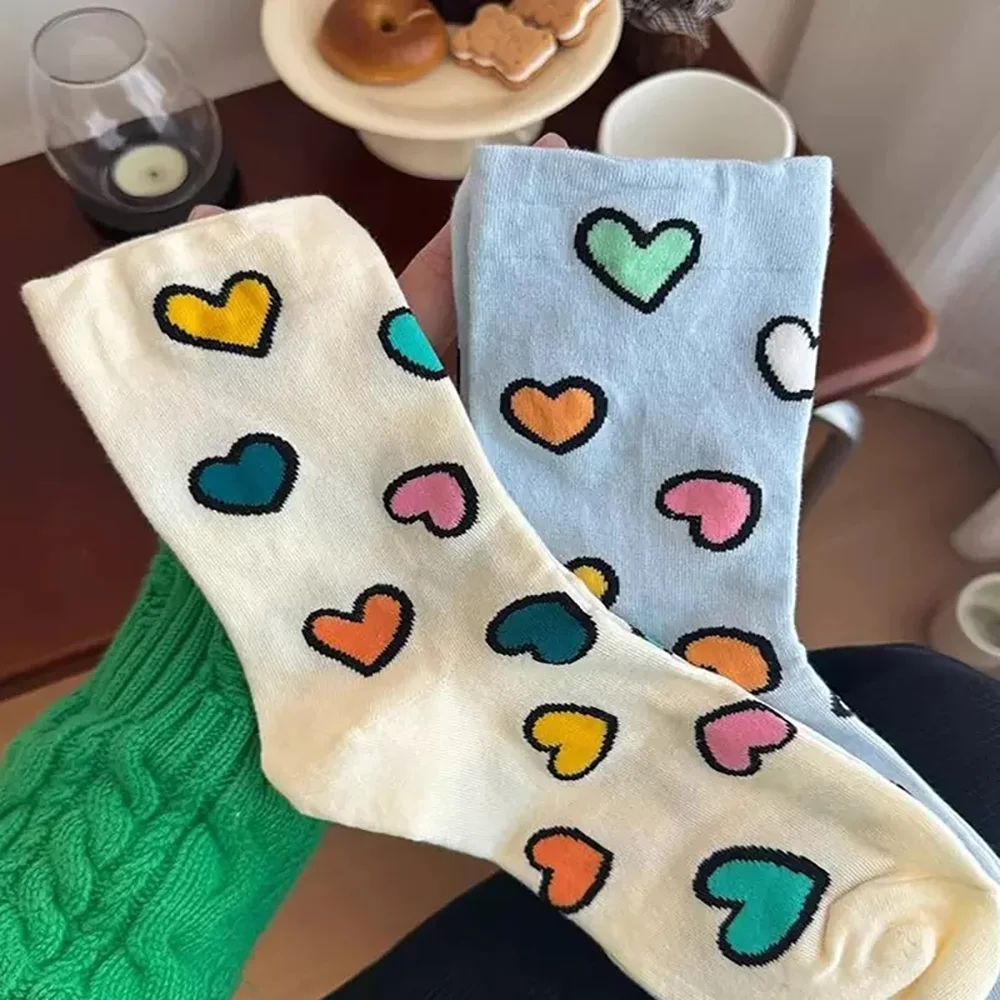 5 Pairs Girls Cartoon Love Shape Knitted Socks Spring and Summer Rare Breathable Travel Play Convenient Comfortable Casual Socks
