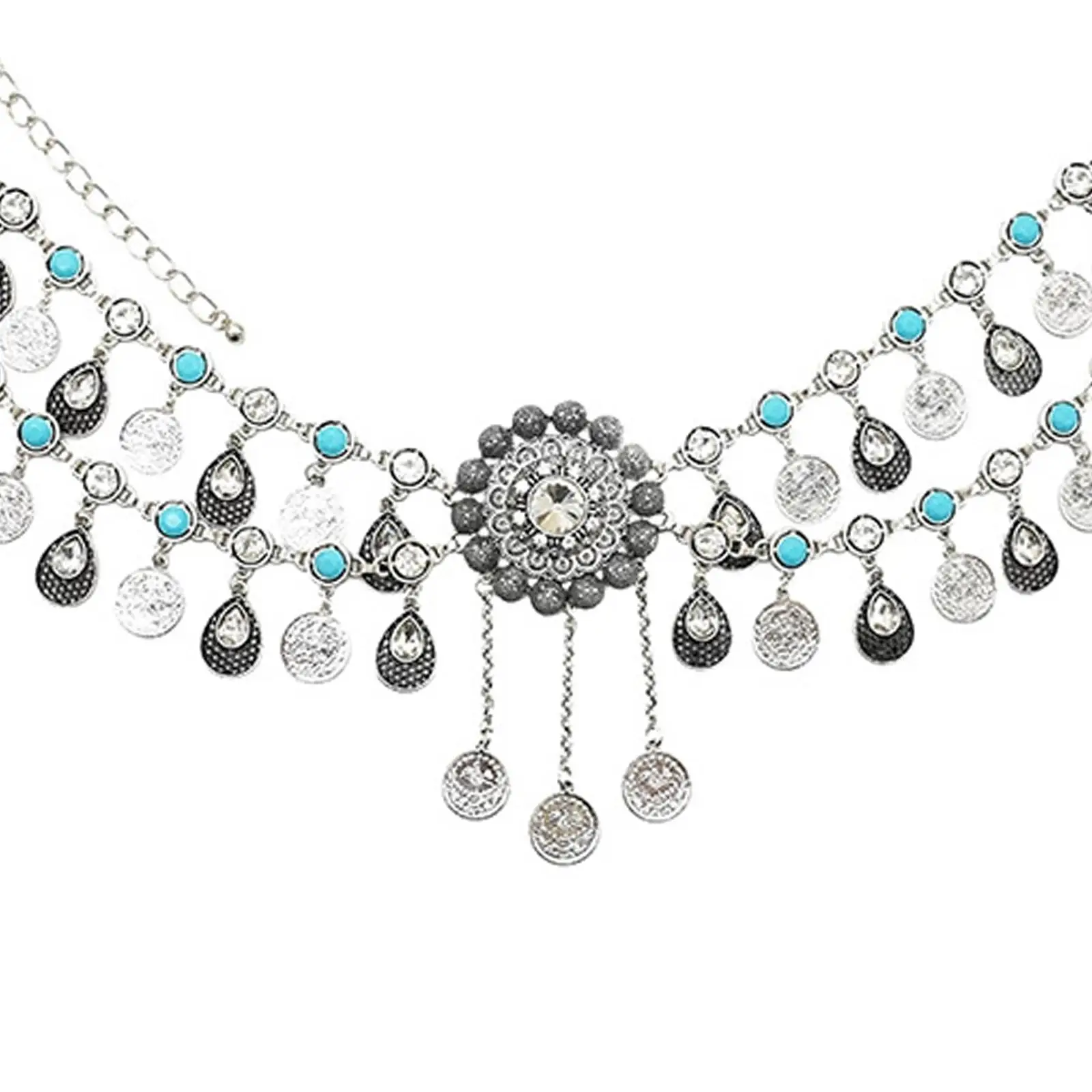 Tribal Belly Dance Waist Belt Women Alloy Hip Chain with Sequins Tassels Pendants for Gypsy Indian Dance Performance Outfit