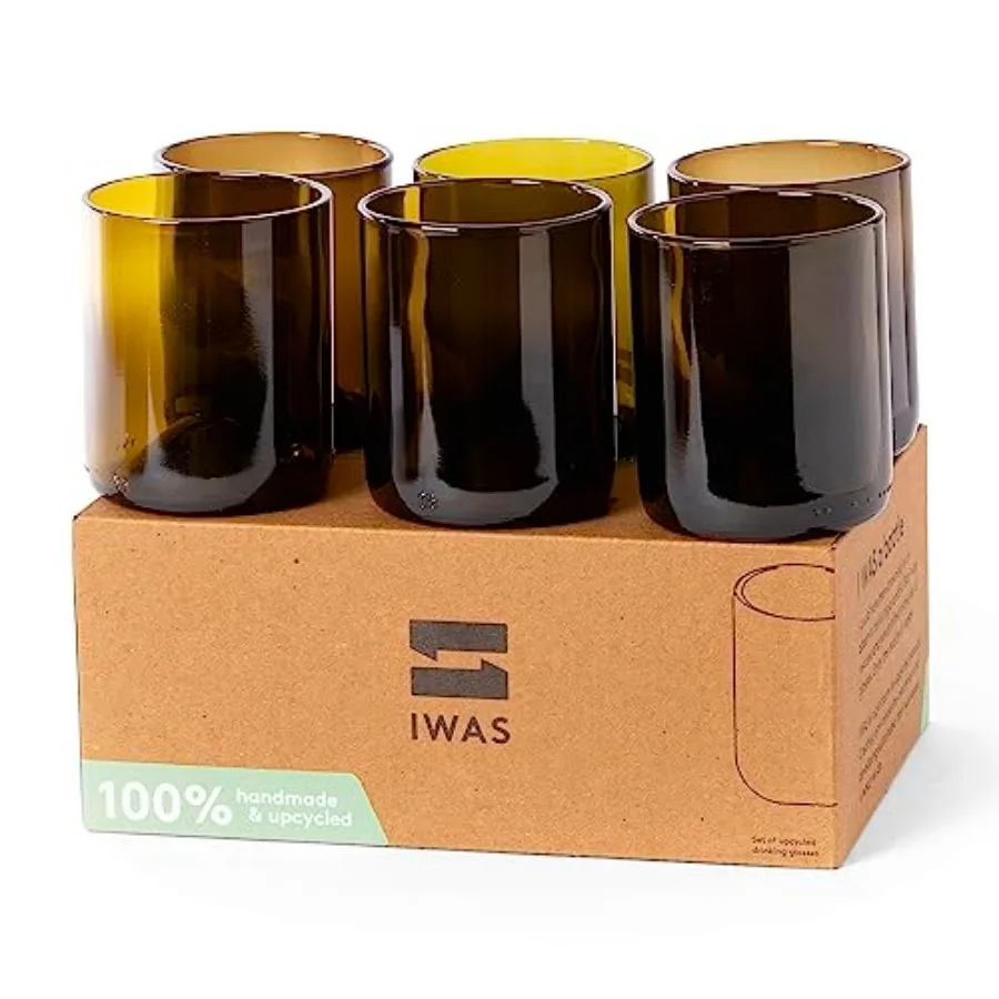 

Upcycled Olive Drinking Glasses 250 ML 8.45 OZ Set of 6 Sustainable Water Glasses Environmentally Friendly Dark Brown Glasses F
