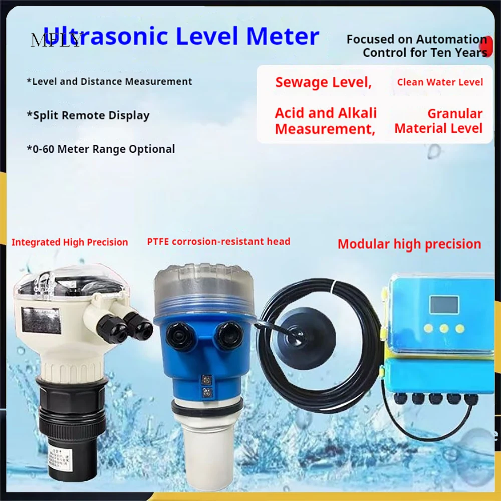 IP68 Ultrasonic Level Sensor 4-20mA Liquid Level Transmitter Digital Water Level Switch Smart Liquid Level Controller