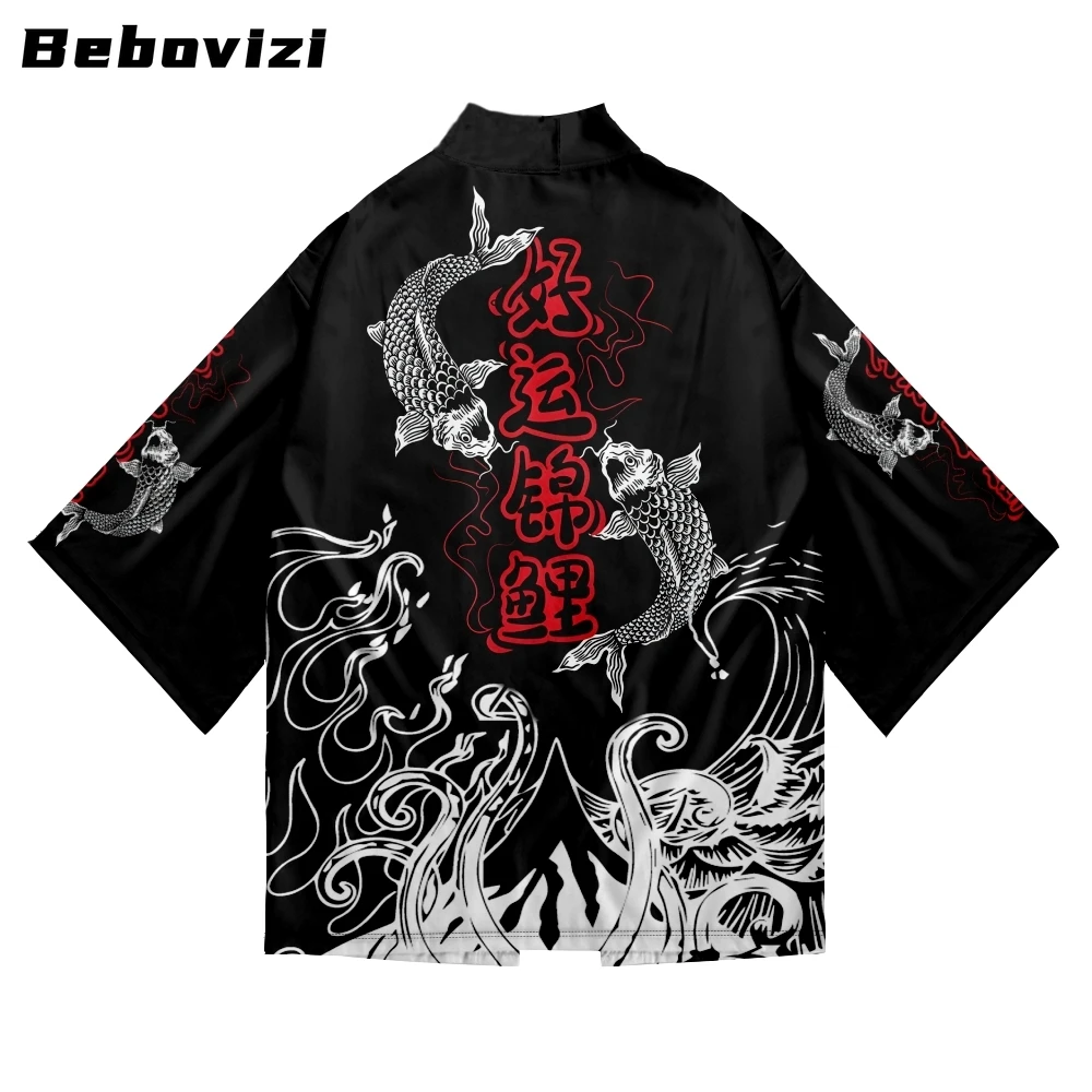 

Japanese Style Koi Print Shirt Traditional Kimono Women Men Harajuku Haori Japanese Beach Yukata Streetwear Cardigan Clothing