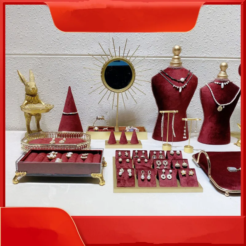 

Exquisite Wine Red Series Handicraft Display rack Jewelry Business Exhibition Storage Ornaments necklace ring earring organizer