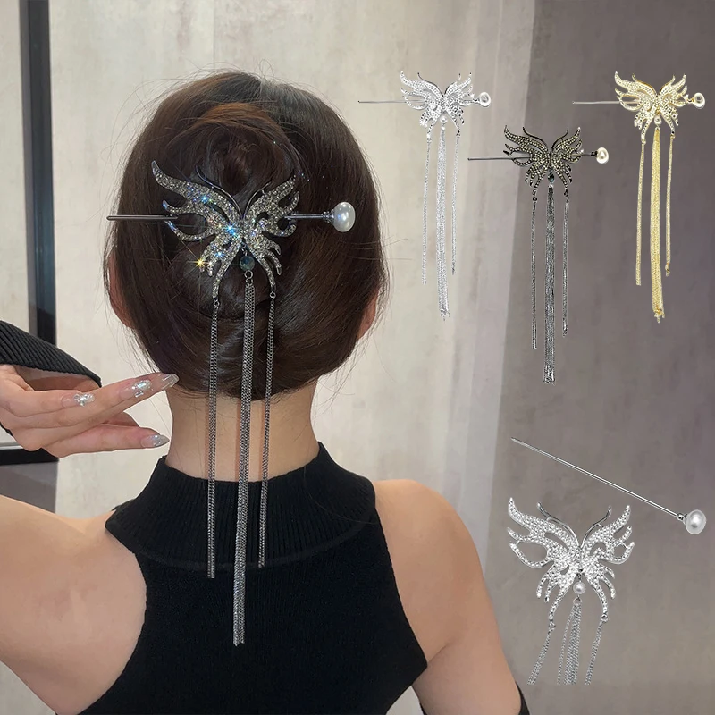 Long Tassel Butterfly Metal Hairpin For Women Hair Stick Hair Clip Costume Chinese Hanfu Hair Accessories Hair Pins Gift