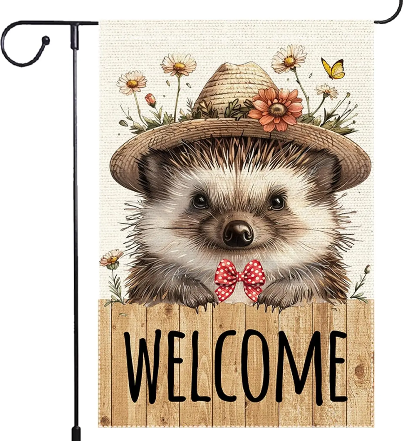 Welcome Garden Flag Polka Dots bow Double Sided Burlap Hedgehog Seasonal Wildflowers Straw hat Yard Outside Lawn Patio Sprin PPZ