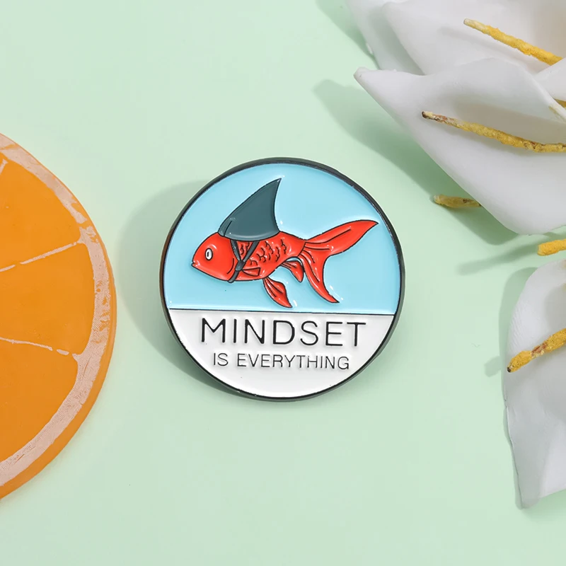 Magic Fish Enamel Pins Mindset Is Everything Cute Cartoon Brooches Lapel Badge Backpack Clothes Jewelry Accessories for Friends