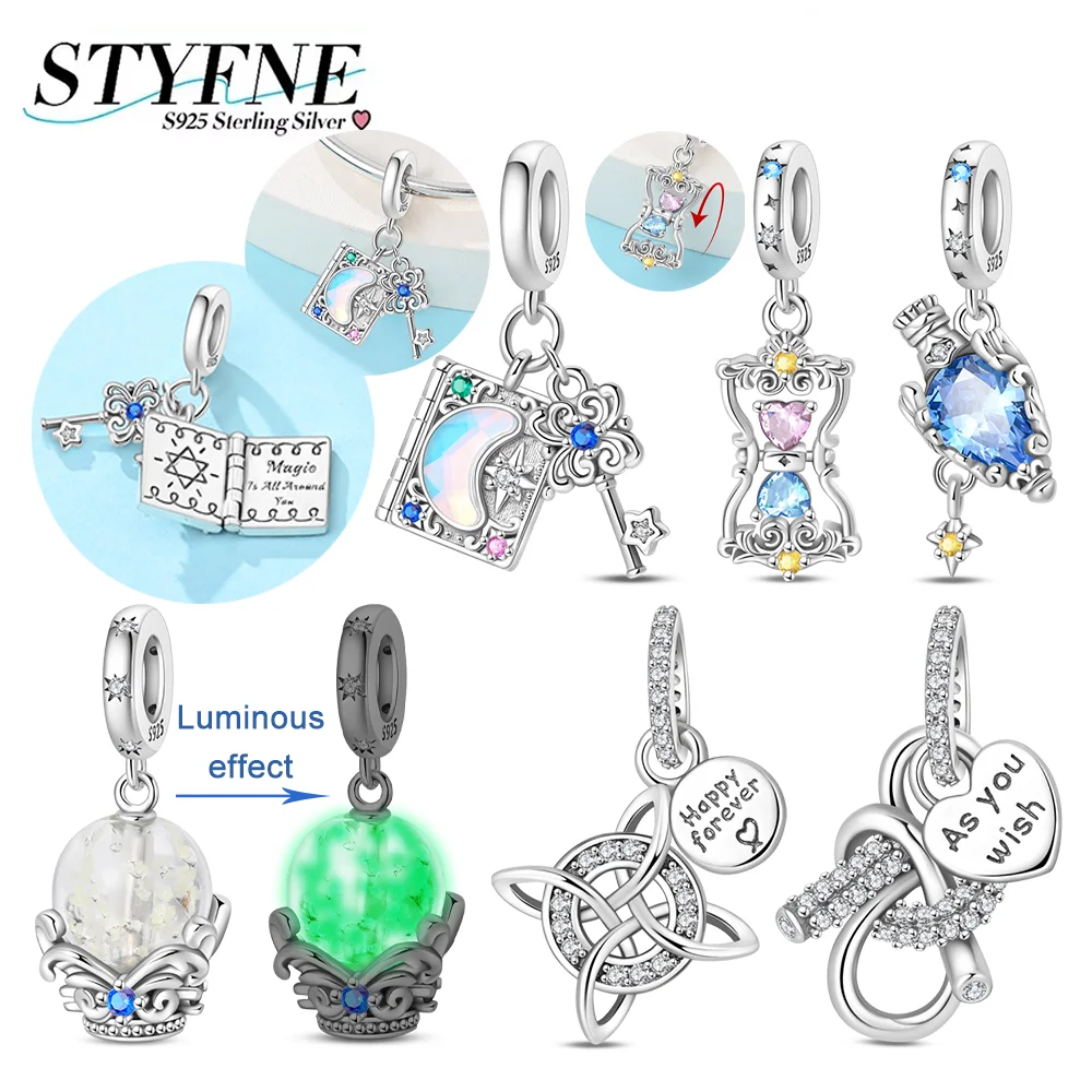 Exquisite Charms 925 Silver Luminous Wishing Crystal Ball Mysterious Magic Book Bead Pendant Fit Diy Gift Women Bracelet Jewelry