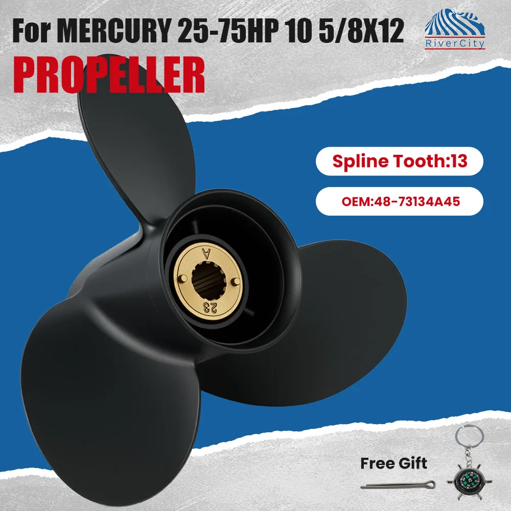 Marine Propeller 10 5/8x12 for Mercury 25 30 35 40 48 50 55 60 70 75HP Aluminum Alloy Boat Outboard Motor 3 Blade 13 Spline