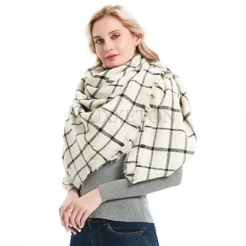 Knitted Spring Winter Women Scarf Plaid Warm Cashmere Scarves Shawls Luxury Brand Neck Bandana Pashmina Lady Wrap