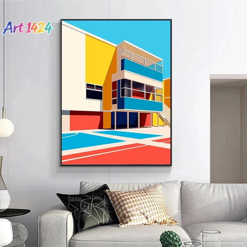 1pc frameless Rooftop Terrace Triplex Apartment Abstract Architecture Poster Geometry Wall Art Picture Canvas Living Room Hom