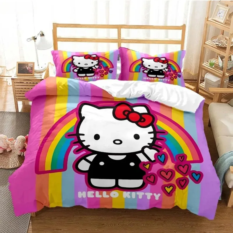 

Hot Sanrio Hello Kitty Cartoon Duvet Cover Comforter Bedding Set Soft Quilt Cover and Pillowcases Single/Double/Queen/King