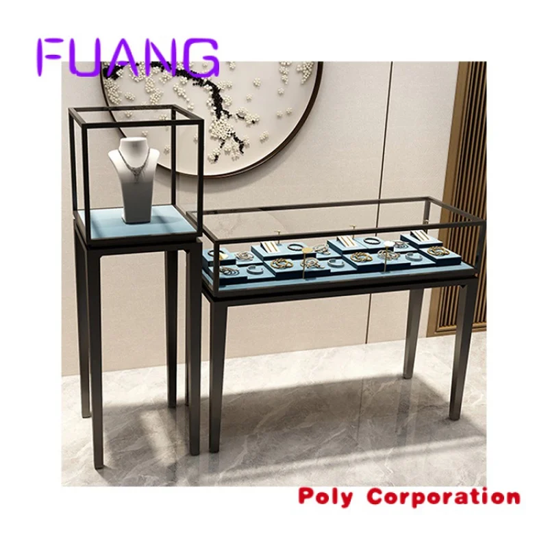 

Custom Kainice Customized cabinet lights led jewelry display lighting Gold show case display glass jewellery case with Lock