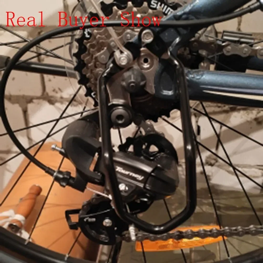 1 Pc Rear Derailleur Protector Double Wings Double Hole Arched Bracket Black Rear Derailleur Protector Hang Practical Accessory