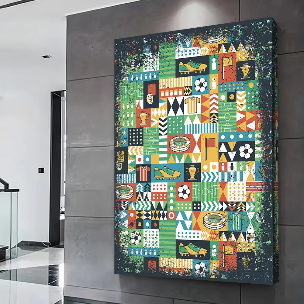 Colorful Soccer Pattern With Grunge Texture Printing Poster Customizable Pictures Wall Art Canvas Painting for Gamer Decoration