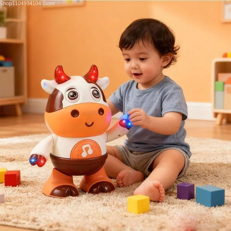 2026Electric Dancing Cow Light up Musical Dancing Toys Baby Animal Sounds Toys Toddler Sensory Educational Interactive Swinging