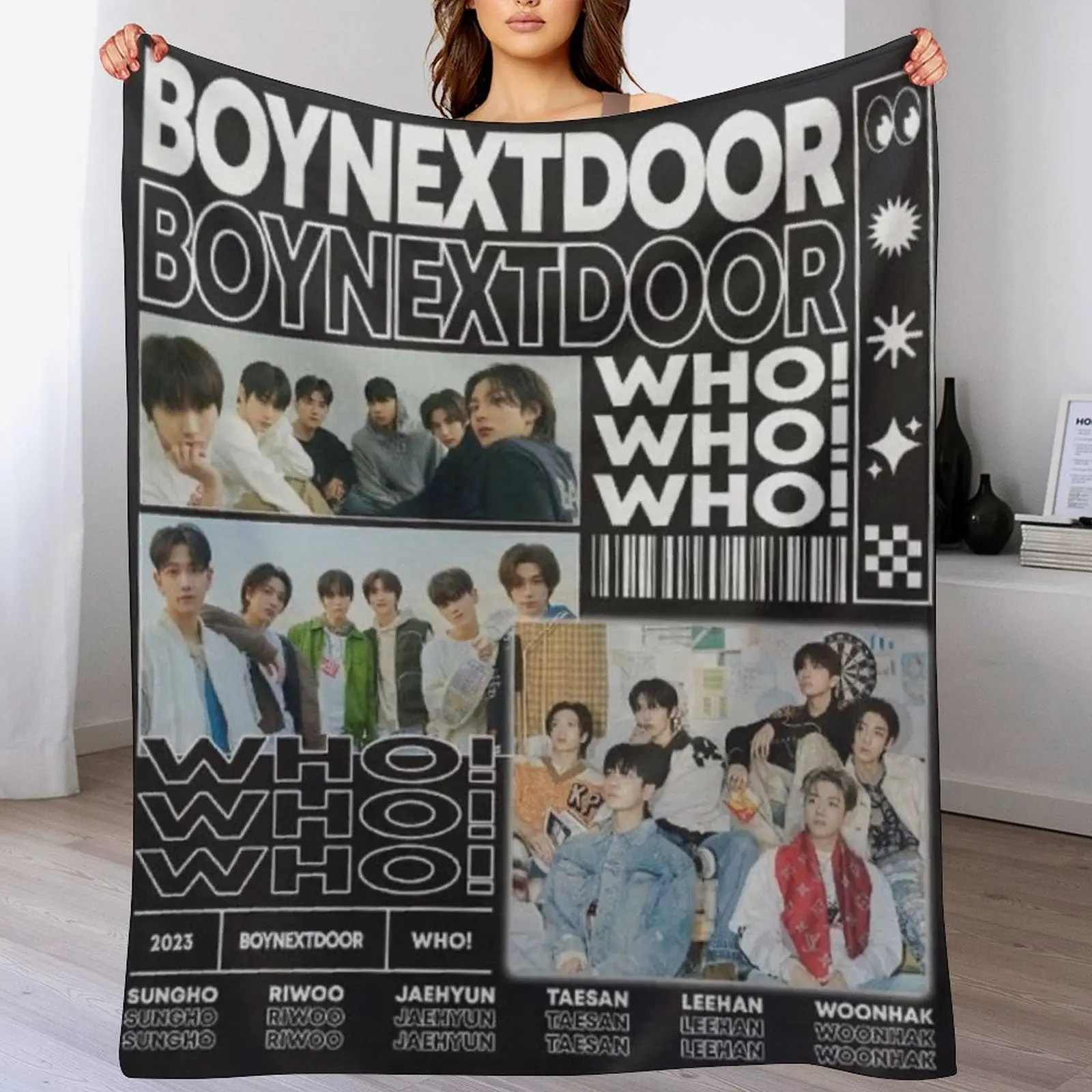 BOYNEXTDOOR black and white hot sexy concept kpop boy group members poster JAEHYUN, SUNGHO, RIWOO, TAESAN, LEEHAN, Throw Blanket