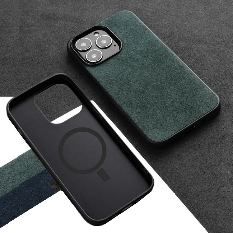 Acheter Étui de luxe en cuir mat vintage pour chargement sans fil Magsafe pour iPhone 16 15 14 Plus 13 12 11 Pro Max, coque magnétique souple avec pare-chocs