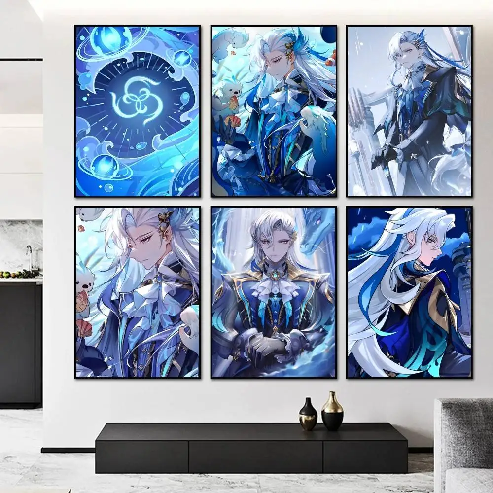 Neuvillette Genshin Impact Game Poster And Prints Wall Art Pictures For Modern Bedroom Game Room Home Decor