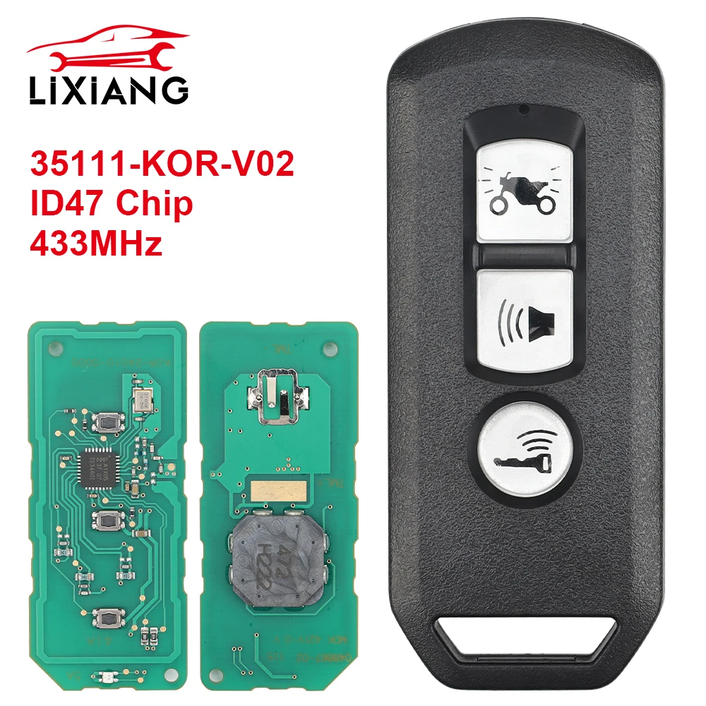 LIXIANG 35111-KOR-V02 For Honda Pcx 150 Adv 150 PCX160 /Forza 350 / NSS350 Remote Keyless Motorcycle Key 3 Button 433MHz 47 Chip