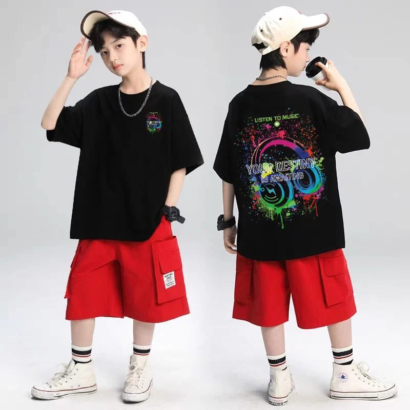 Music Lover Pattern Design Children's Tops Summer Boys Girls Short Sleeve T-shirts 100%Cotton Korean Kids Clothes 7-13Y 4-6Y