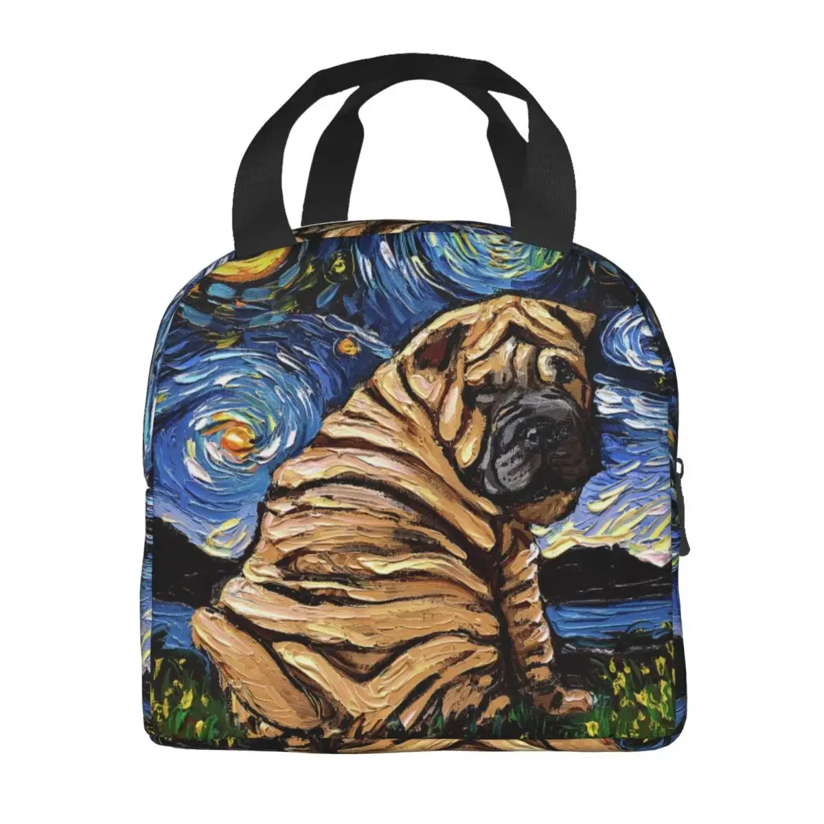 Starry Night Sharpei Lunch Bag for School Shar Pei Dog Leakproof Picnic Thermal Cooler Insulated Lunch Box Women Kids Tote Bags