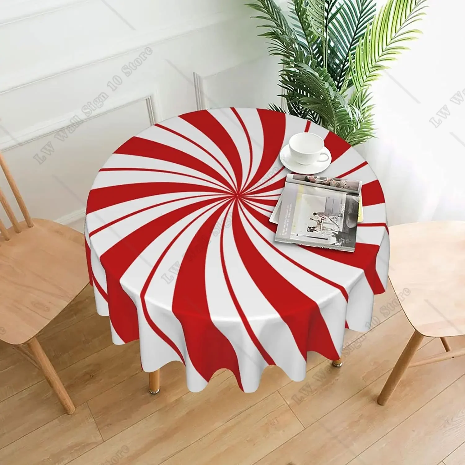 Mint Sugar Double Swirl Candy Traditional Round Tablecloth 60 Inch Reusable Wipeable Waterproof Table Cloth for Party Decoration