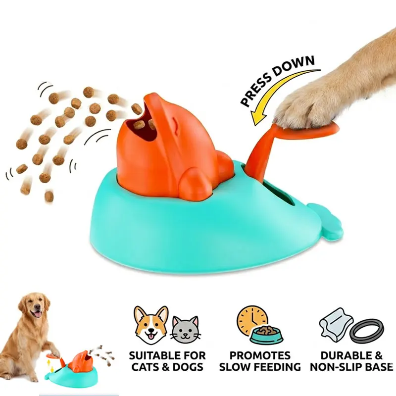 

Interactive Pet Puzzle Feeder Toy Whale Shaped Dogs Cats Snack Launcher Treat Dispenser Puppy Anxiety Relief IQ Training Toys