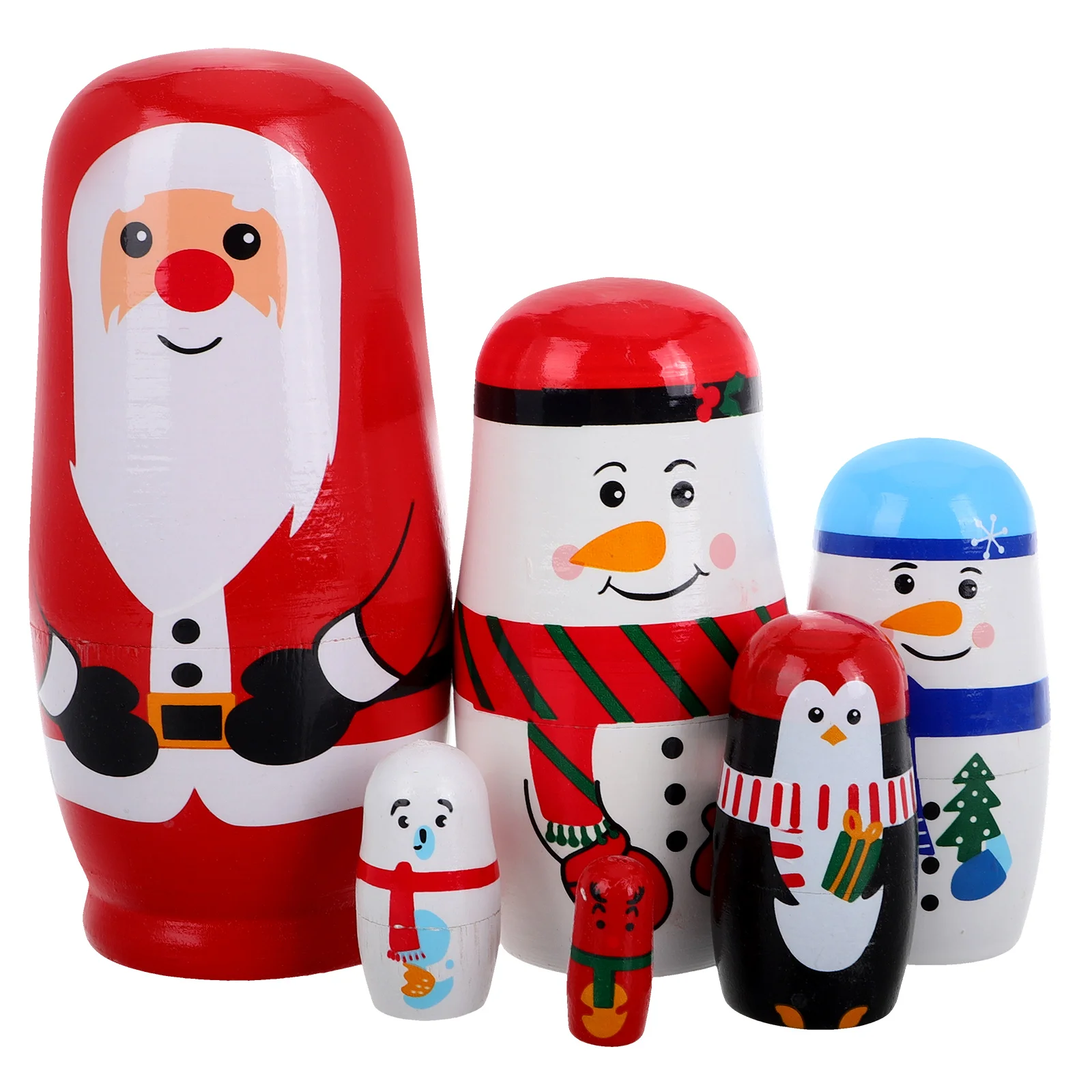 5 Layer Christmas Russian Nesting Dolls Decorative Wooden Toys Santa Snowman Set Stacking Dolls Craft Home Decor