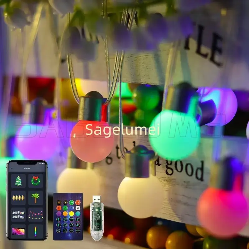 Outdoor RGB String Lights 5M 10M 25/50LEDs Smart APP Bluetooth Control LED Light String For Indoor Outdoor Party Christmas Decor