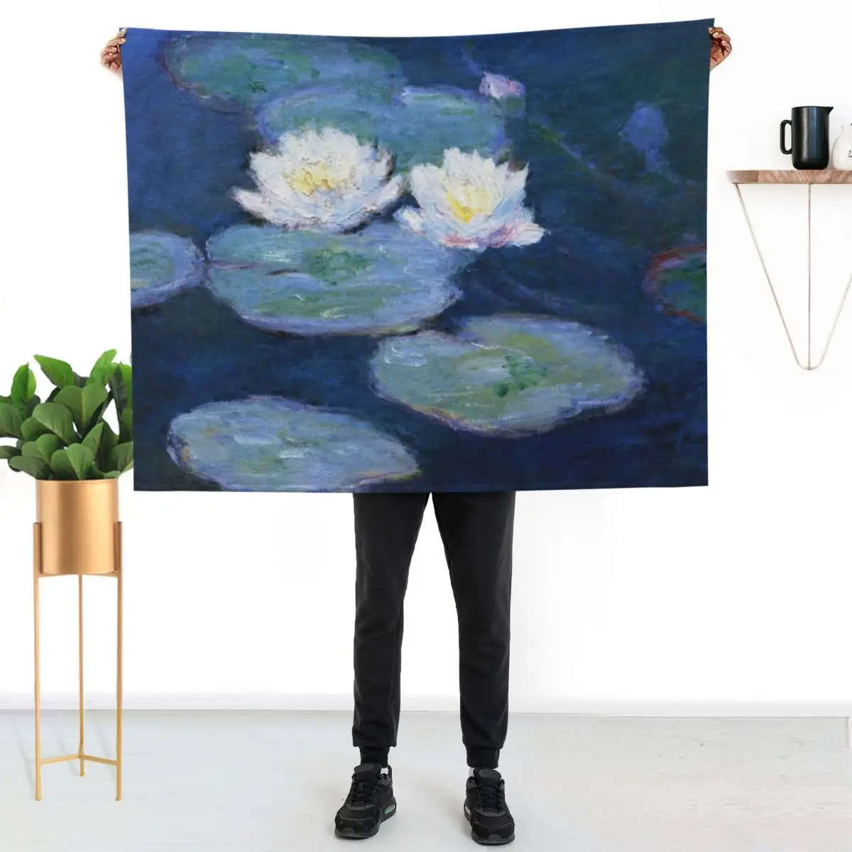 Two Water Lilies Monet Fine Art Throw Blanket Hairys Hairy decorative manga for babies Picnic Blankets